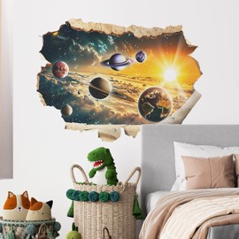 MEFOSS 3D Space Galaxy Wall Decals Universe Solar System Broken Wall Stickers Removable Milky Way Planet Wall Art Murals for Kids Bedroom Playroom Baby Nursery Decor