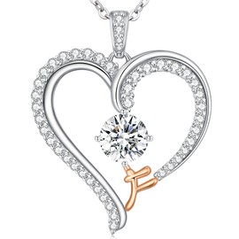 LOUISA SECRET Gorgeous Love Heart Initial Necklaces for Women, 925 Sterling Silver Fine Jewelry, Pendant Heart Necklaces Birthday Anniversary Christmas Gift for Women Wife Mom Girlfriend Lady