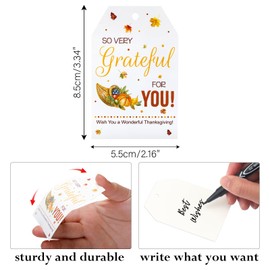 jijAcraft 100Pcs Happy Thanksgiving Gift Tags with String, Leaves Pumpkin Thanksgiving Tags, Grateful for You Thanksgiving Gift Tags, Vintage Fall Farmhouse Harvest for Thanksgiving Gift Wrapping