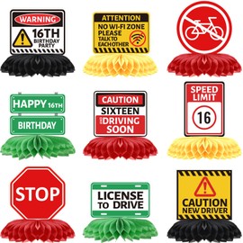 Deorfuy Drivers License 16th Birthday Decorations for Boys, 9PCS Drivers License Theme Honeycomb Centerpieces Table Decor, Cheers License to Drive Party Supplies