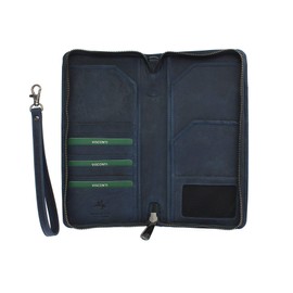Visconti Hunter Collection Wing Leather Travel Organiser Travel Wallet with Wrist Strap with RFID Protection 728, Oil blue, Modern
