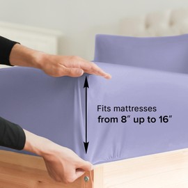 Twin Size Fitted Bed Sheet - Hotel Luxury Single Fitted Sheet Only - Fits Mattress Up to 16 - Extra Soft, Wrinkle Free, Breathable & Cooling - Bottom Fitted Sheet - Lavender Single Fitted Sheet Only