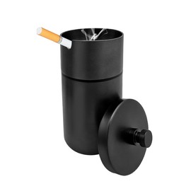 KVAEY Car Ashtray with Lid, Stainless Steel Durable Smokeless Smell Proof Ash Tray for Car Cup, Detachable Portable Windproof Extinguished Butt Bucket Ash Tray for Vehicle Home Office (Black)