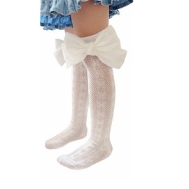 LDDCX Baby Girls Kids Mesh Socks Bow Fishnet Ankle High socks Lace Fish Net Vintage back bow Short Sock(W3) (White A)