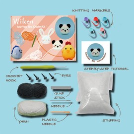Wiiken Crochet Kit for Beginners Adults, Learn to Crochet with Systematic Step-by-Step Video Tutorial, Animal Crochet Kit DIY Gifts for Family and Friends, Enough Yarn for 2 Cute Animals