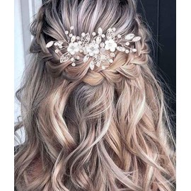 Brateuanoii Silver Crystal Headband, Flower Leaf Headpiece, Wedding Hair Accessories for Bride, Hair Accessories for Women and Girls