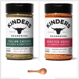 Italian Chicken Seasoning, (9.6 oz.) & Roasted Veggie Seasoning, (8 oz) with Mae Mae's Marketing, LLC Wooden Spoon
