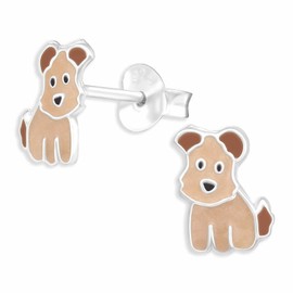 Monkimau Terrier Dog Stud Earrings Made of 925 Silver Jewellery Silver Earrings Medical for Children Girls Ladies Women, Silver