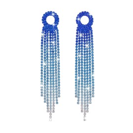 ALRNBY Rhinestone Earrings for Women Gold Long Tassel Earrings Prom Jewelry Dangle Blue Purple Earrings Statement Chandelier Wedding Jewelry Sparkly CZ Gifts 70S 80S (Navy Blue)