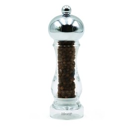 Bisetti Capri Clear Acrylic Pepper Mill, Chrome Finish To Head With Adjustable Grinder,16.5 cm / 6.5 Inch