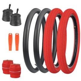 BALINGE 20 x 2.125 Bike tire with Tube 2 Pack 20 Bike tire Kids Bike Folding Replacement Tires Fits Most Kids Bikes,BMX Tires 20 inch,Red/2 Tires 2 Tubes 2 Levers, 20 Inch