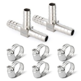 ERGAOBOY 2 Pieces 10 mm Stainless Steel Hose Nozzle T Piece, 3 Way T Shaped SUS 304 Hose Fitting with 6 Pieces Clamps