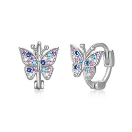 Colorful Butterfly Hoop Earrings for Women, Hypoallergenic Tungsten CZ Cubic Zirconia Butterflies Animal Small Huggie Earring Brithday Jewelry Gifts for Daughter Granddaughter