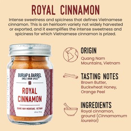 Burlap & Barrel Royal Cinnamon – Intense Sweetness & Spiciness of Vietnamese Cinnamon Powder & Spice – As seen on Shark Tank - 1.8oz Glass Jar