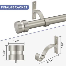12-20 inch Short Adjustable Matte Nickel Curtain Rods,1 inch Diameter Heavy Duty Side Curtain Rod Set with Aluminum Finals for Windows, Door, Drapery, Closet