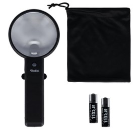 Rollei Handheld Magnifier with LED Light and Stand - Bifocus Lens with 2X and 4.5X Magnification, Adjustable Lens, Fold-Out Base, Includes Storage Bag, Black
