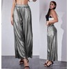 heipeiwa Women's Metallic Wide Leg Palazzo Pants Rib Pleated Raw