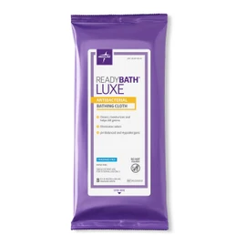 Medline ReadyBath LUXE Antibacterial Extra Thick Adult Bath Wipes (1 pack), Unscented, No Rinse Formula with Aloe, Shower Wipes for Sensitive Skin, Hypoallergenic & Alcohol-Free, 8 x 8 Inch