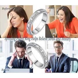 Sterling Silver Just Breathe Spinner Ring Fidget Anxiety Worry Relieving Boredom ADHD Autism Band Rings for Women.9#