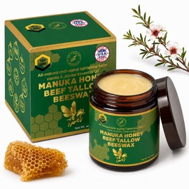 Grass-Finish Beef Tallow Honey Balm, Pure New Zealand UMF 15+ Manuka Honey, Full Body Skin Moisturizer, Only 5 Pure Natural Ingredients, Tighting and Firming, Reduces Fine Lines and Wrinkles
