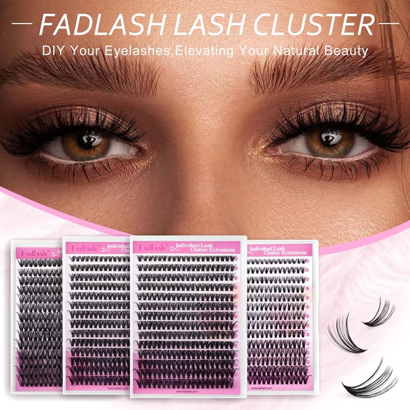 Eyelashes, Individual, Cluster for Eyelash Extension, 40P, 0.07, D-curl, Mixed,