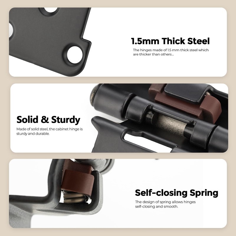 10 Pack 5 Pair Black Cabinet Hinges - 1/2 inch