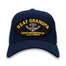 Air Force Grandpa - Proud Grandfather of a US Airman Ballcap Hat (Navy Blue, Add American Flag)
