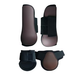 Merauno® Horse Gaiters, Set of 4 Gaiters, Pair for Front, Behind Hard Shell and Velcro Fastening for Men and Women, Polyurethane Robust Elastic Tendon Boots Classic (L, Brown)