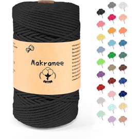 3 mm x 200 m Macrame Yarn, Cotton Yarn, Macrame Cord for Crafts, Plant Hangers - Black