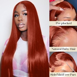 250 Density Straight Lace Front Wigs Human Hair Pre Plucked 13x4 HD Transparent Lace Front Wigs Human Hair for Women Reddish Brown Lace Front Wigs HumanHair 33# Colored Brazilian Human Hair Wig 28Inch