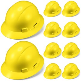 Saysurey 10 Pack Full Brim Hard Hat, Yellow Construction Hard Hat, HDPE Safety Helmet with 6-Point Adjustable Ratchet Suspension for Men and Women, Meets ANSI Z89.1 TYPE I CLASS E Protective Equipment