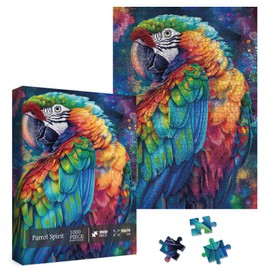 Parrot Spirit Puzzle 1000 Piece for Adult, Colorful Art Aesthetic Painting Jigsaw Puzzles, Gradient Nature Funny Pretty Puzzle