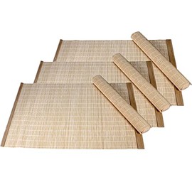 L&M Bamboo Woven Placemats - Heat Resistant, Non-Slip, Quick Dry Place Mats (Cream, 6)