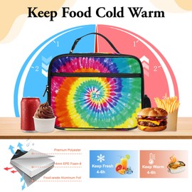 Tie Dye Lunch Box for Girls Women, Insulated Reusable Rainbow Lunch Bag with Water Bottle Holder Portable Waterproof Leakproof Tie Dye Lunch Tote Bag School Picnic Travel Back to School Gifts