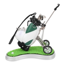 Golf Pen Set PU Leather Golf Bag Holder with Zinc Alloy Ballpoint Pens Plastic Base Golf Souvenirs Gifts Decorations(Green White) Golf Golf