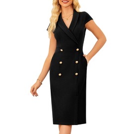GRACE KARIN Work Dresses for Women 2025 Cap Sleeve Business Formal Midi Bodycon Button Office Church Outfits with Pocket Black 12