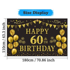 Trgowaul 60th Birthday Backdrop Gold and Black 5.9 X 3.6 Fts Happy Birthday Party Decorations Banner for Women Men Photography Supplies Background Happy Birthday Decoration