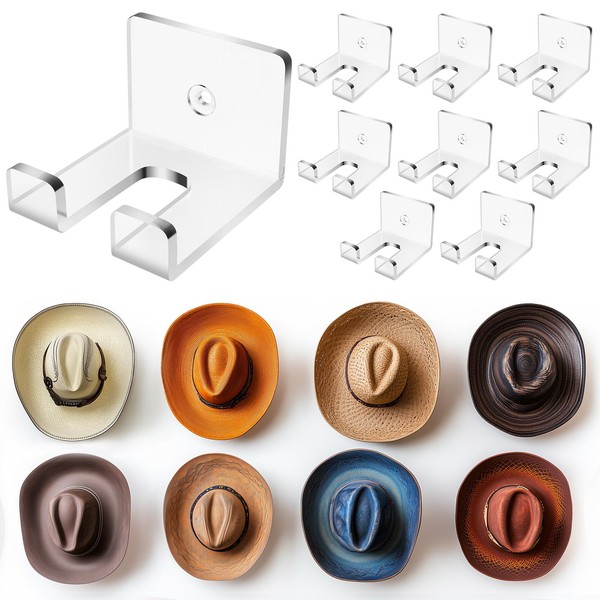 NiHome 8-Pack Wall Mount Clear Acrylic Cowboy Hat Holders for