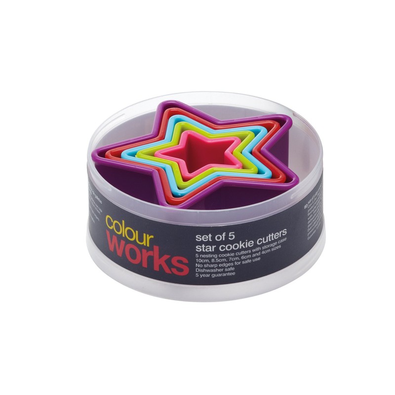 Colourworks CWCUTSTAR KitchenCraft Set of 5 Plastic Star Shaped Cookie