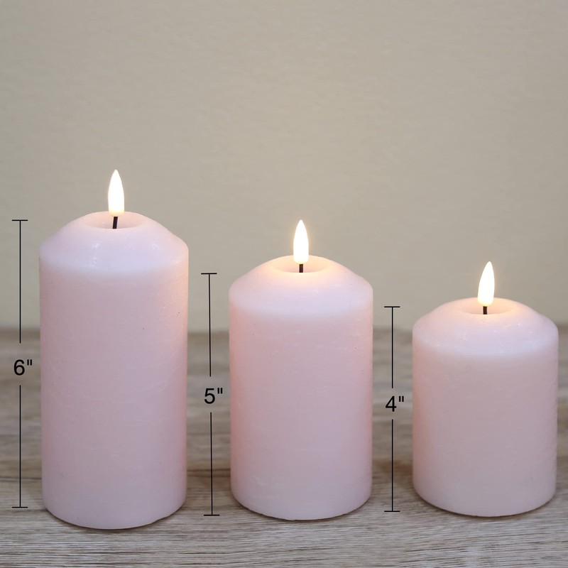 Girimax Blush Pink Flameless LED Pillar Candles with Remote, Flickering