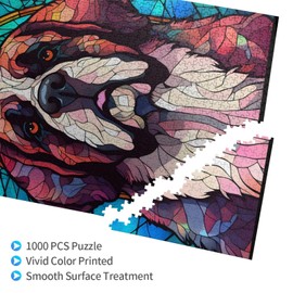 St Bernard Dogs Lovers Stained Colorful Glass 1000 Pieces Art Painting Wooden Puzzle for Kids Adults, Birthday Mother's Father's Day Christmas for Dad Mom Son Girls