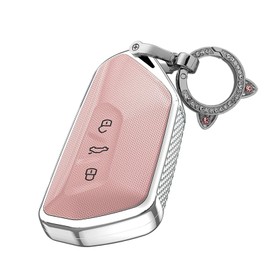 TECART Car Key Holder Key Case for VW Volkswagen Golf 8 MK8 GTI GTD ID.3 ID.4 Key Protection Case for Seat Tarraco Ateca Leon Key Shell Key Fob 3 Buttons, C Pink