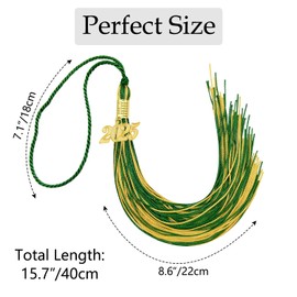 2025 Graduation Tassel, Green and Gold Tassel for Graduation Cap with 2025 Year Gold Charm