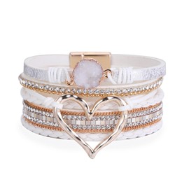 Multilayer Leather Bracelet for Women Heart Modern Boho Bracelet with Clasp To My Daughter Bracelet Cuff Rhinestone Leather Bracelets for Women