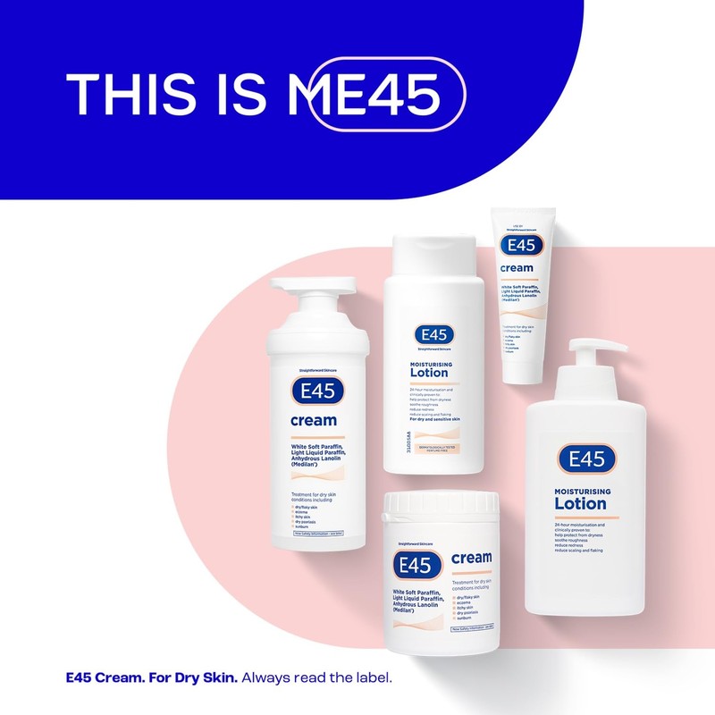 E45 Moisturiser, Body, Face And Hand Cream For Dry, Flaky