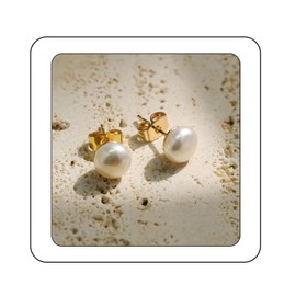 ZHESHY Pearl Earrings Silver 925 Stud Women's White Freshwater Pearls Gold Silver 8 mm Stud Earrings with Pearl Hoop Earrings Pearl Earrings Hanging Hypoallergenic Jewellery Women Girls Bride Gift