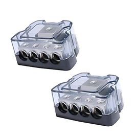 RKURCK 4 Way Power Distribution Block, 0/2/4 AWG Gauge in, 4/8/10 Gauge Out, Car Audio Stereo Amp Ground Distributor Connecting Block for Car Audio Amplifier Splitter (1 in 4 Out) 2 Pack