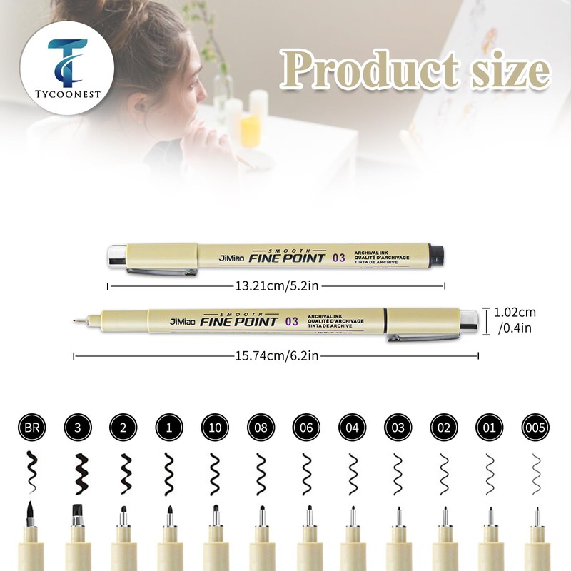 Tycoonest 12 Pcs Fineliner Pens, Black Ink Art Drawing Pens