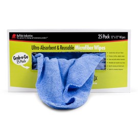 Microfiber Reusable Cleaning Cloths, 25 Pack Dispenser Box, 12" x 12", Lint-Free Rags, Clean & Polish Wipes, Home, Paint, Automotive, Industrial, Colorfast Blue