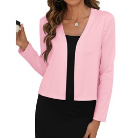 Zeagoo Women's 2025 Cropped Cardigan Summer Long Sleeve Shrug Jacket Sheer Dressy Bolero Shrugs for Dresses Pink